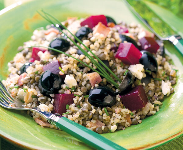 Beet, Lentil, and Cracked Wheat Pilaf