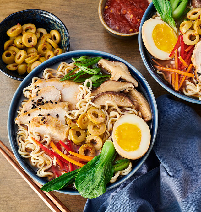 Instant Pot Sesame Soy Chicken Ramen with Olives & Shitake Mushrooms