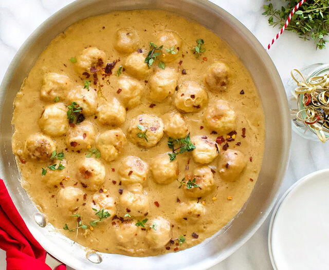 Mini Chicken Meatballs with Almond Butter Sauce