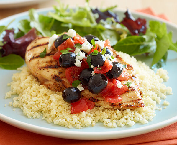 Pan Grilled Chicken with Olives and Plum Tomatoes